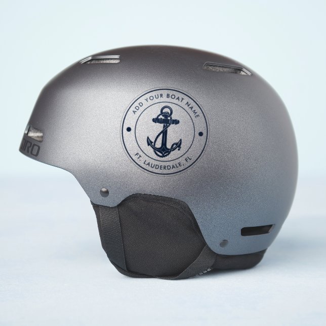 Nautical Boat Name Navy Blue Anchor Boating Custom (Helmet Side)