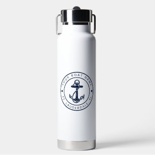 Nautical Boat Name Navy Blue Anchor Boating Custom Water Bottle