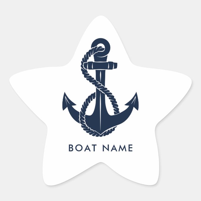 Nautical Boat Name Navy Blue Anchor Minimalist Star Sticker (Front)