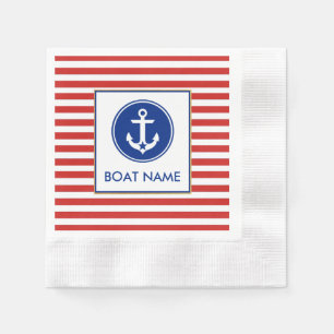 Nautical Boat Name Party Cocktail Napkin RWB