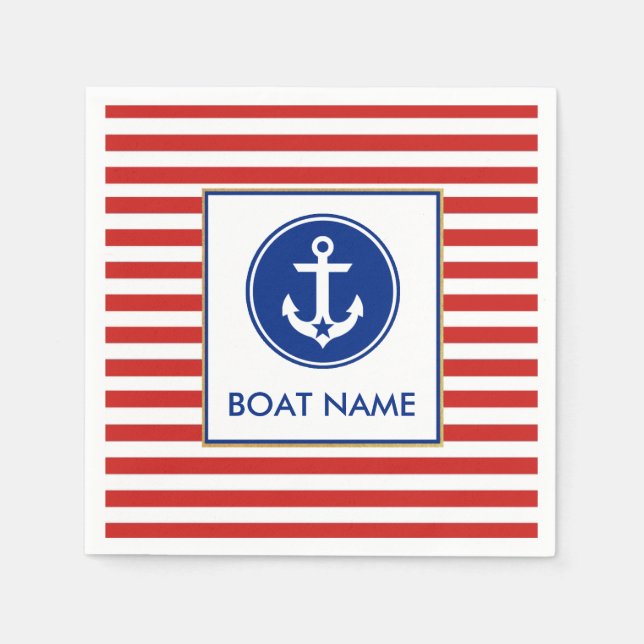 Nautical Boat Name Party Cocktail Napkins RWB (Front)