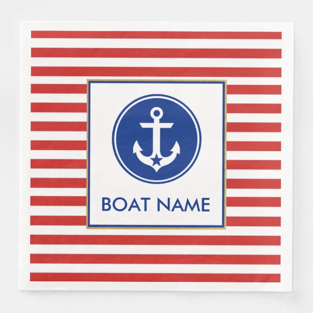 Nautical Boat Name Party Dinner Napkins RWB (Front)