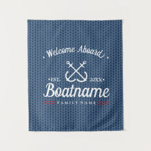 Nautical Boat Name Personalized Blue Winter Wool Tapestry