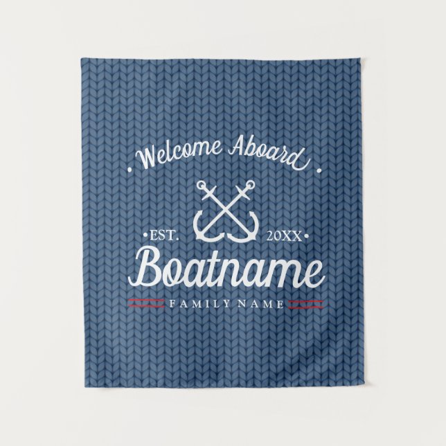 Nautical Boat Name Personalized Blue Winter Wool Tapestry (Front)