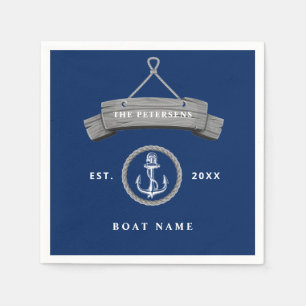 Nautical boat name personalized family navy blue napkin