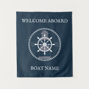 Nautical Boat Name Personalized Navy Blue Tapestry