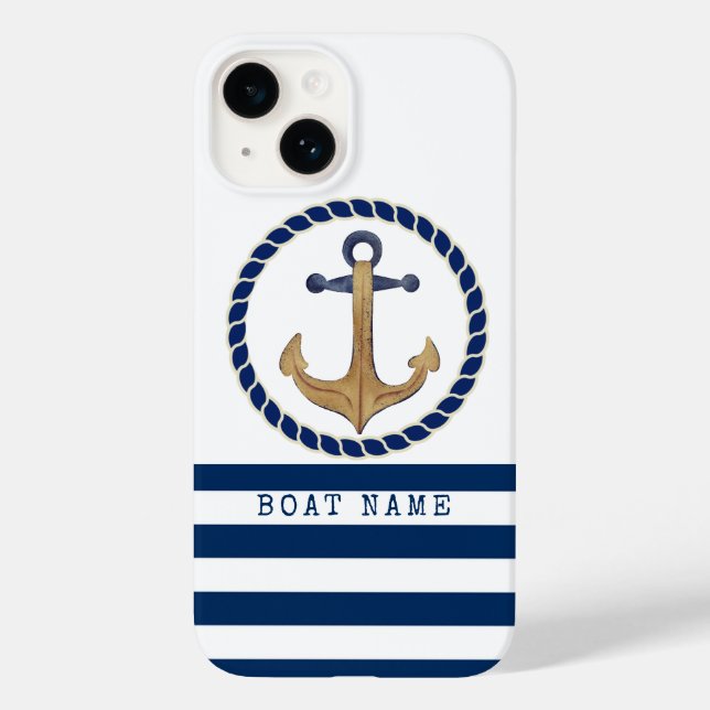 Nautical Boat Name,Retro Anchor Navy Blue  Case-Mate iPhone Case (Back)