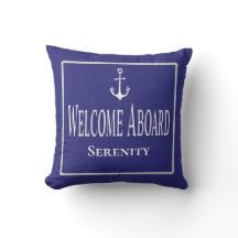 Nautical Boat Name Rope Anchor Blue Welcome Throw