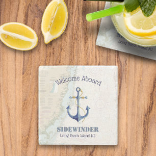 Nautical Boat Name Welcome Aboard New Jersey Coast Stone Coaster