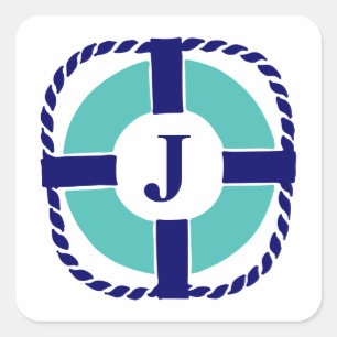Nautical Boat Owner Monogrammed Life Preserver Square Sticker