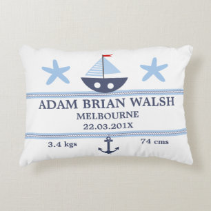 Nautical Boat Starfish Birth Announcement Cushion