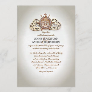 nautical boat wheel and love hearts wedding invite