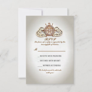 nautical boat wheel and love hearts wedding RSVP Card