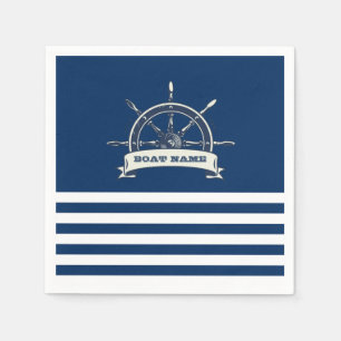 Nautical Boat Wheel, Navy Blue Stripes Napkin