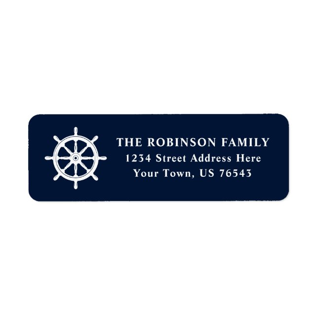Nautical Boat Wheel Ship Helm Navy Blue Address (Front)