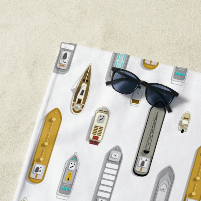 Nautical boats ships On the River ANY colour Beach Towel (In Situ)