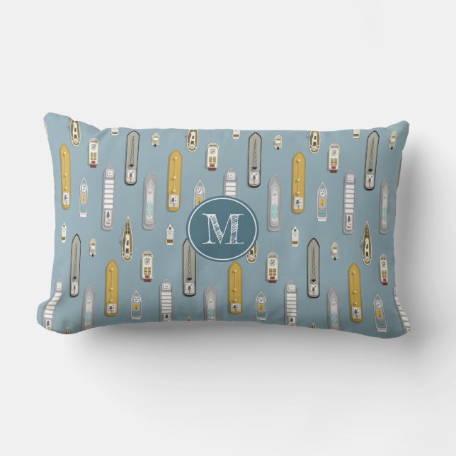 Nautical boats ships On the River ANY colour Lumbar Pillow (Front)