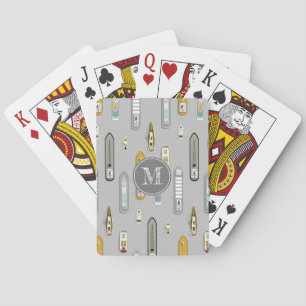 Nautical boats ships On the River w monogram Playing Cards