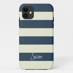 Nautical Bold Navy Stripes with Name - iPhone Case