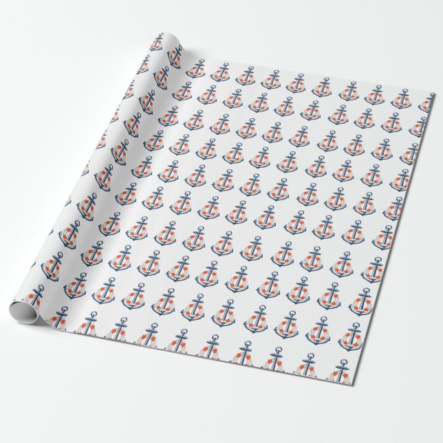 Nautical Boy Anchor Birthday Wrapping Paper (Unrolled)