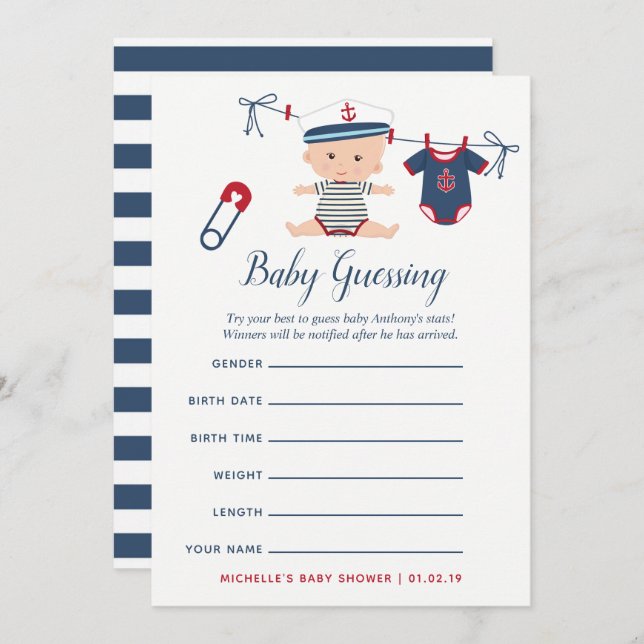 Nautical Boy Baby Shower Baby Predictions Game Invitation (Front/Back)