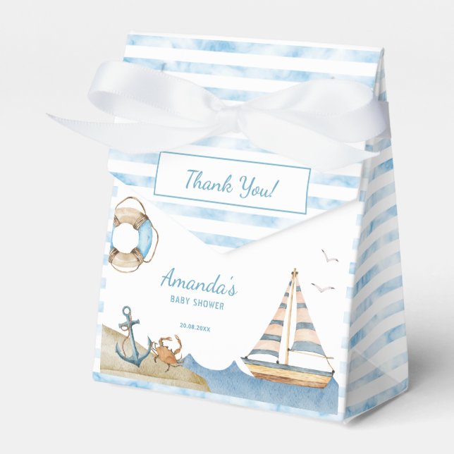 Nautical Boy Baby Shower Thank You Favor Box (Front Side)