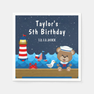 Nautical Boy Bear Red and Navy Birthday Party Napkin