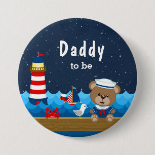 Nautical Boy Bear Red and Navy Daddy To Be 3 Inch Round Button