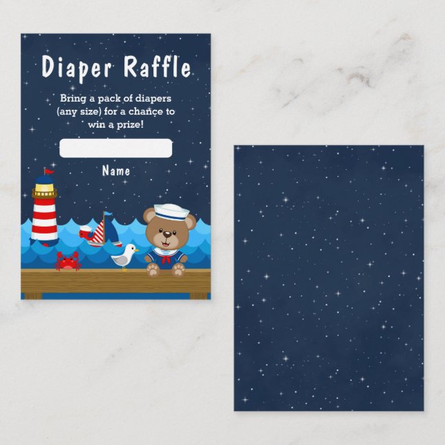 Nautical Boy Bear Red and Navy Diaper Raffle Enclosure Card (Front/Back)