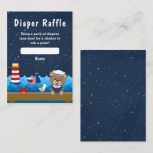 Nautical Boy Bear Red and Navy Diaper Raffle Enclosure Card