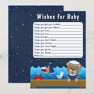 Nautical Boy Bear Red and Navy Wishes For Baby Invitation