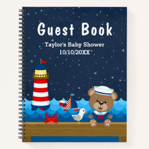 Nautical Boy Bear Red Baby shower Livre d'invité