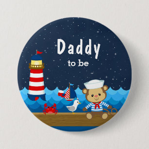 Nautical Boy Monkey Red and Navy Daddy To Be 3 Inch Round Button