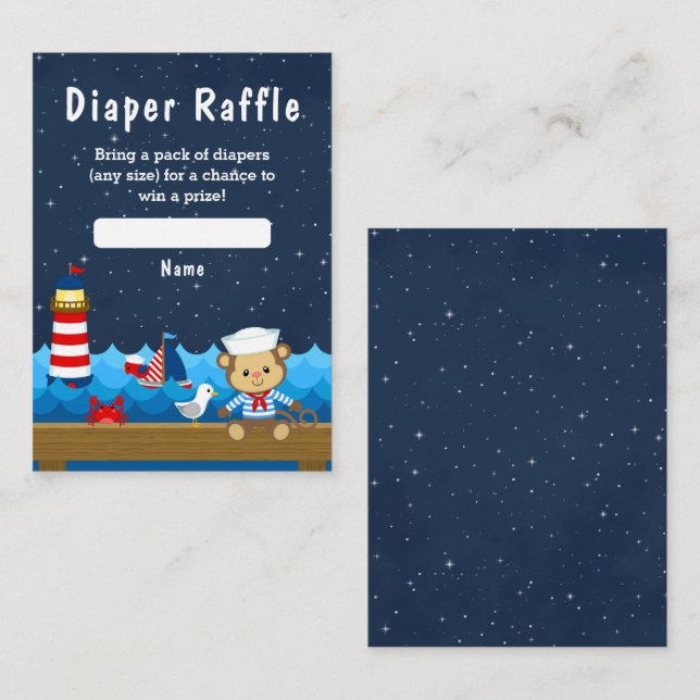Nautical Boy Monkey Red and Navy Diaper Raffle Enclosure Card (Front/Back)