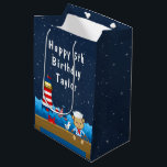Nautical Boy Monkey Red and Navy Happy Birthday Medium Gift Bag<br><div class="desc">This cute and fun gift bag can be personalized with a name or title, such as son, grandson, nephew, friend etc. It features a nautical sailor boy monkey on a wooden deck with a seagull and a crab. In the background there is a red and white lighthouse, a cute bird...</div>