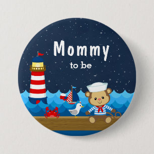Nautical Boy Monkey Red and Navy Mommy To Be 3 Inch Round Button