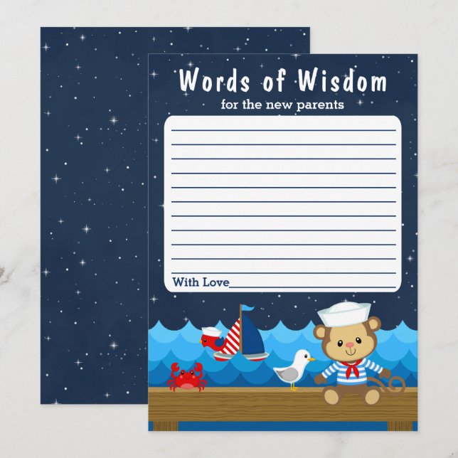 Nautical Boy Monkey Red and Navy Words of Wisdom Invitation (Front/Back)