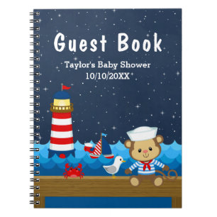 Nautical Boy Monkey Red Baby Shower Guest Book