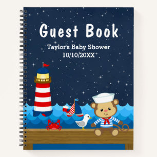 Nautical Boy Monkey Red Baby shower Livre d'invité
