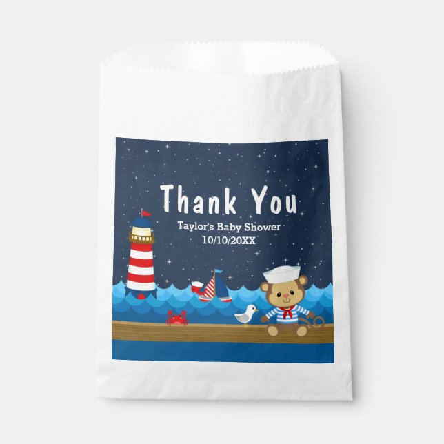 Nautical Boy Monkey Red Baby Shower Thank You Favour Bag (Front)
