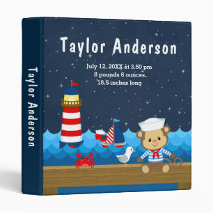 Nautical Boy Monkey Red Navy Birth Statistics Binder