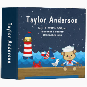 Nautical Boy Monkey Red Navy Birth Statistics Binder