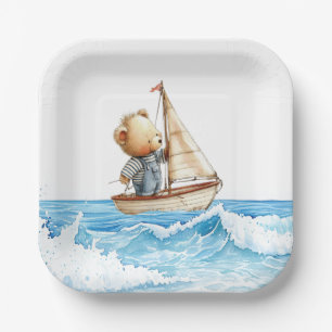 Nautical Boy Sailor Teddy Bears Baby Shower Paper Plate