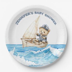 Nautical Boy Sailor Teddy Bears Baby Shower Paper Plate