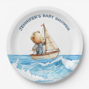 Nautical Boy Sailor Teddy Bears Baby Shower Paper Plate