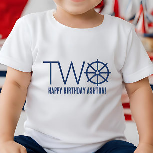 Nautical Boy's 2nd Birthday Ship’s Wheel Helm Name Toddler T-shirt