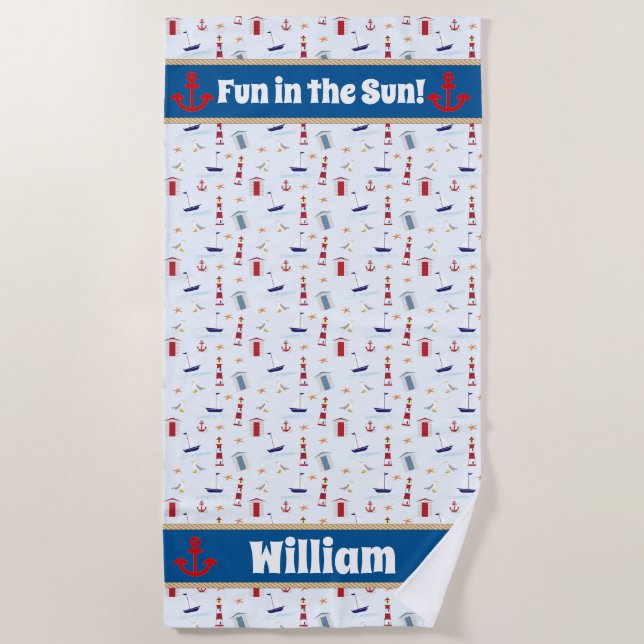 Nautical Boy's Personalized Beach Towel (Front)