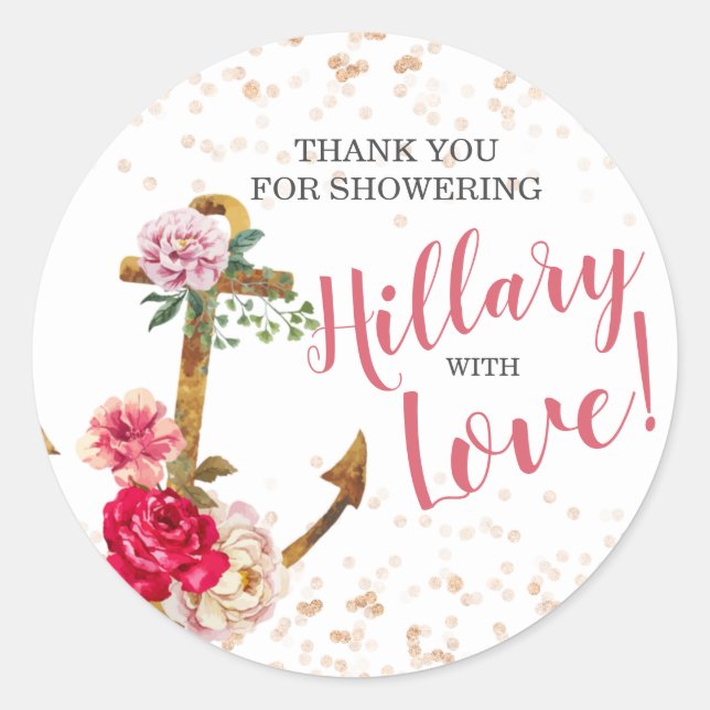 Nautical Bridal shower | Anchor Shower|favours Classic Round Sticker (Front)