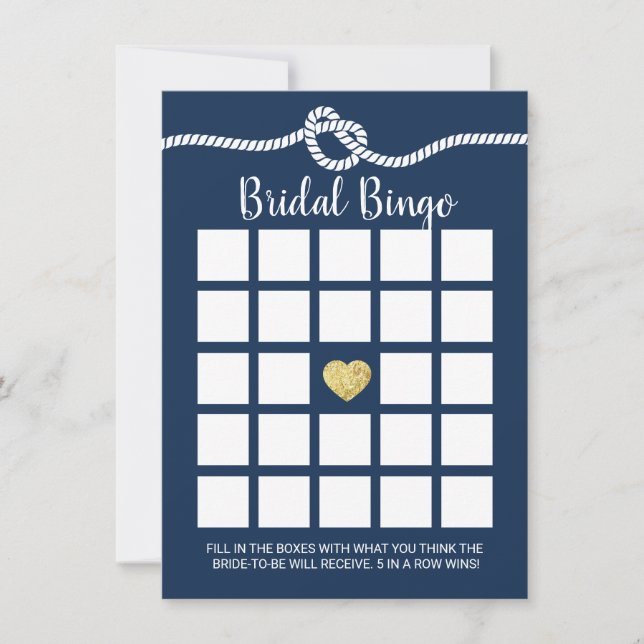 Nautical Bridal Shower Bingo Game Navy Blue Invitation (Front)