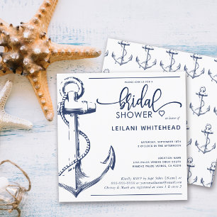Nautical Bridal Shower Navy Anchor White Invitation